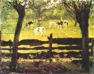 Телята на поле, окаймленном ивами, 1905