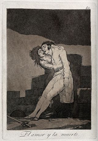 Женщина держит умирающего возлюбленного, а у его ног лежит меч.