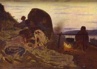 Бурлаки у костра, 1870 - Илья Репин