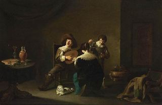 Интерьер с джентльменом, играющим на лютне, и поющей дамой, c.1641