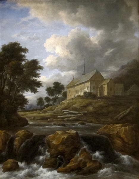 Пейзаж с церковью у потока, 1670 - Якоб ван Рейсдал