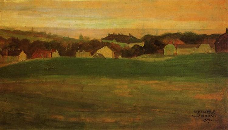 Луг на фоне деревни, 1907