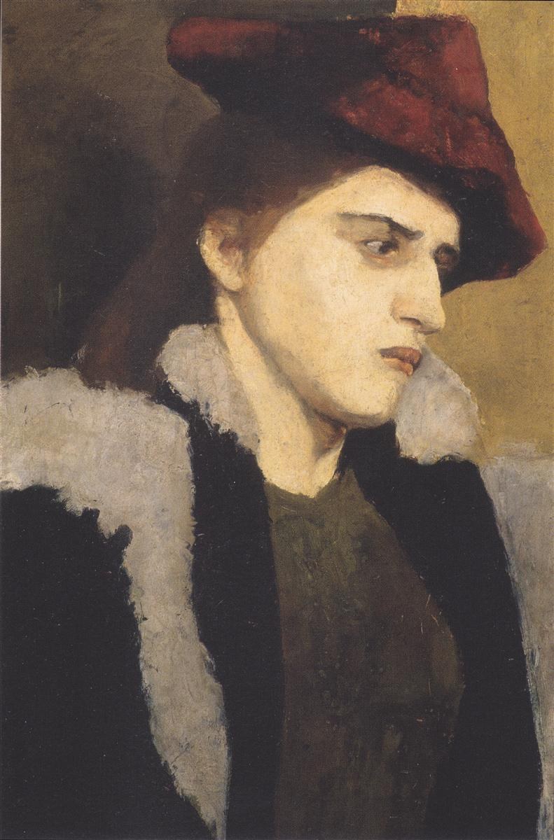 Портрет молодой женщины в красной шляпе, 1900 - Паула Модерсон-Беккер