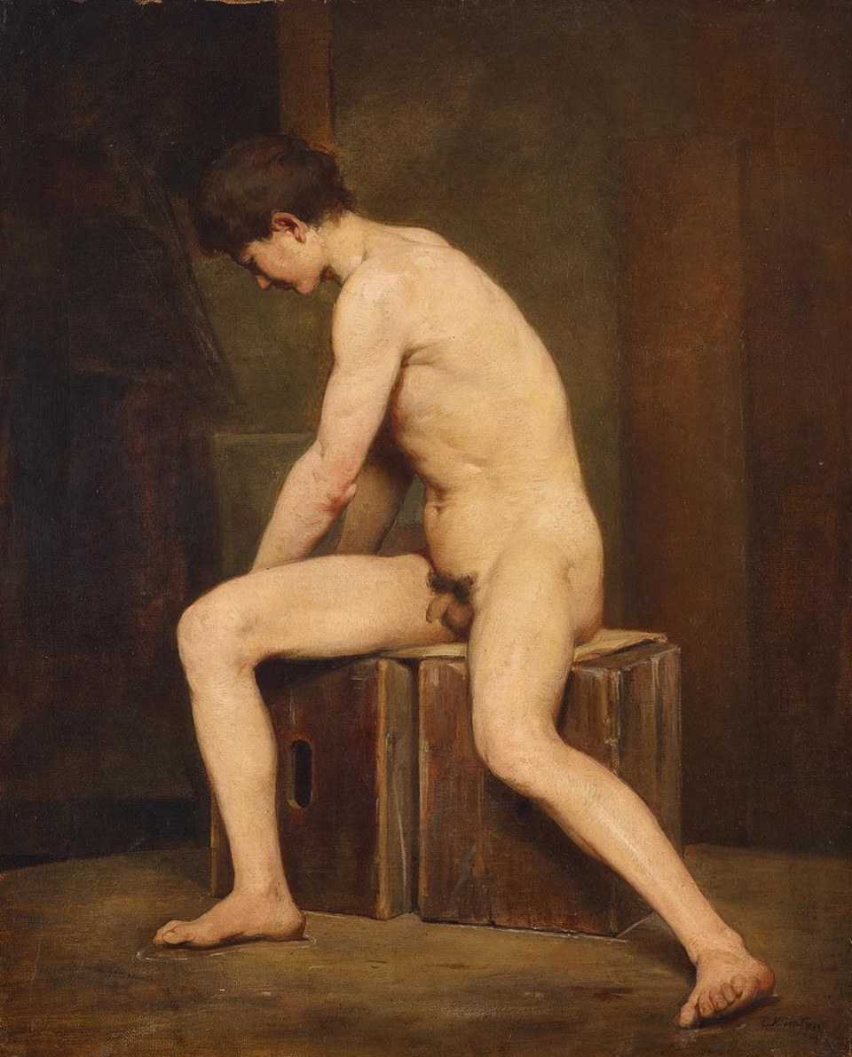 Сидящий обнаженный мужчина, повернувшись влево, 1883