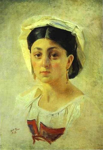 Молодая итальянка в народном костюме, этюд, 1857 - Николай Ге
