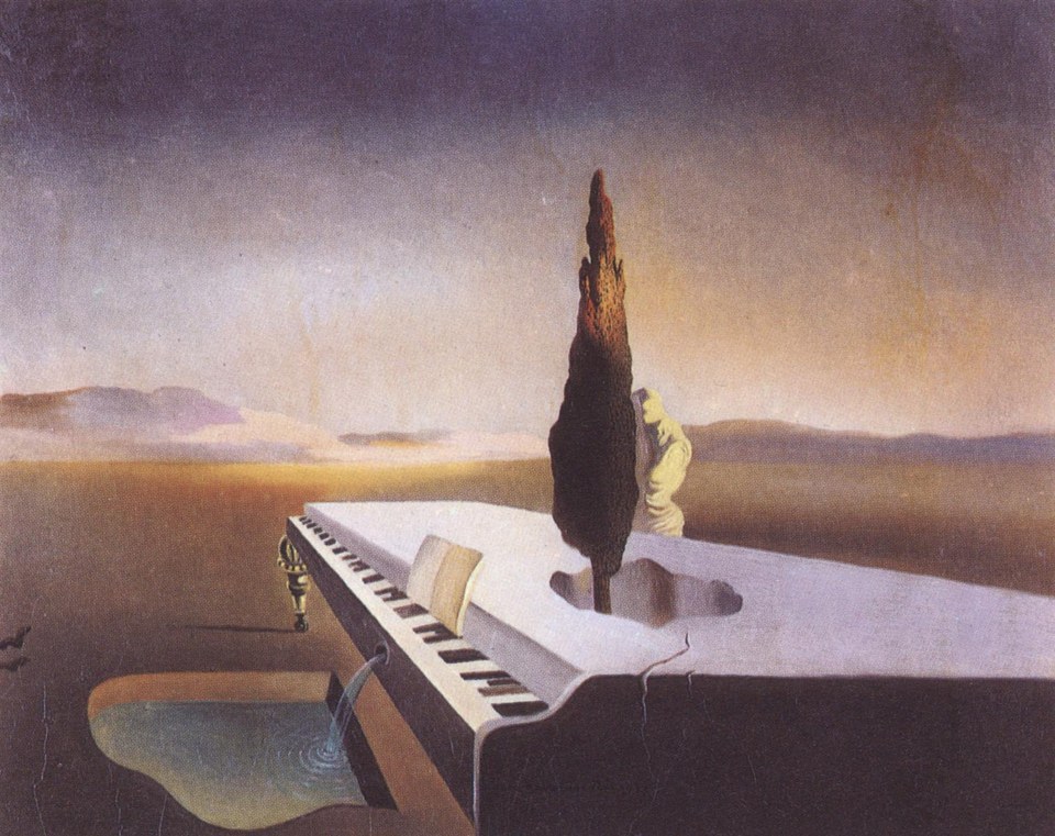 Некрофильский фонтан, струящийся из рояля, 1933