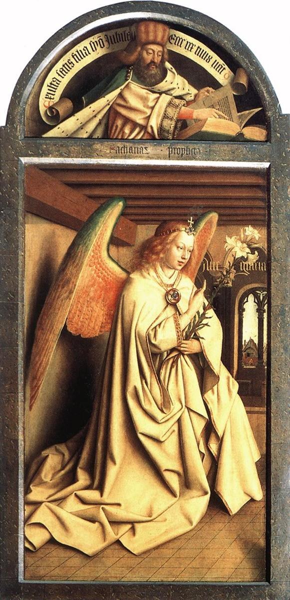 Ангел Благовещения, вид снаружи левой панели Гентского алтаря, 1432