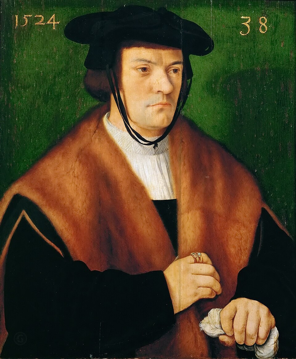 Герхард фон Вестербург (1486 – после 1539), поясного роста, в отороченной мехом мантии и черной шляпе.