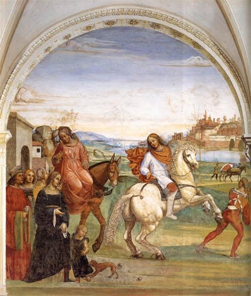 Житие святого Бенедикта, Сцена 1. Бенедикт покидает родительский дом, 1505 - 1508 - Il Sodoma