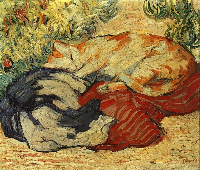Кошки на красной ткани