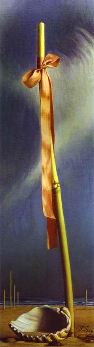 Розовый узел и ракушка на берегу моря, c.1980