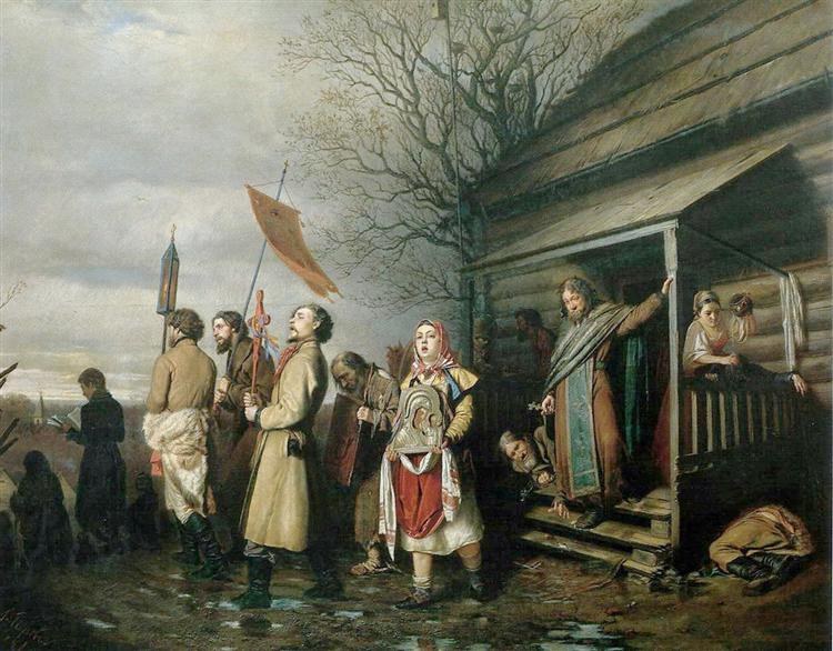 Пасхальный крестный ход в деревне, 1861 - Василий Перов