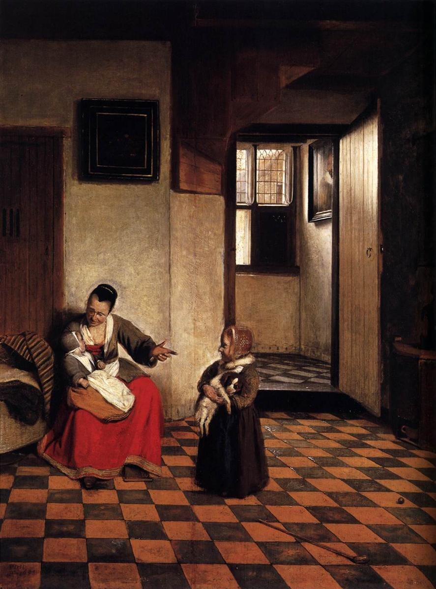 Женщина с младенцем на коленях и маленьким ребенком, 1658