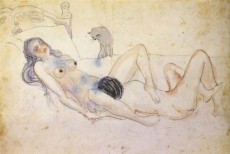 1902 Мужчина и женщина с кошкой.