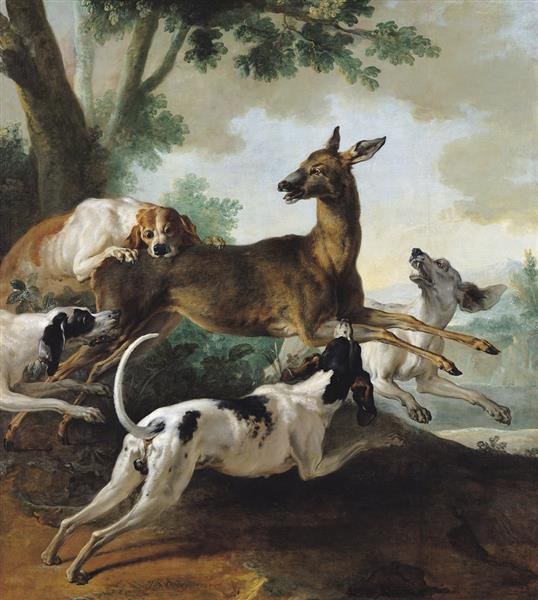 Олень, преследуемый собаками, 1725