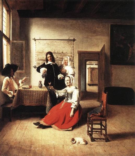 Женщина, пьющая с солдатами, 1658