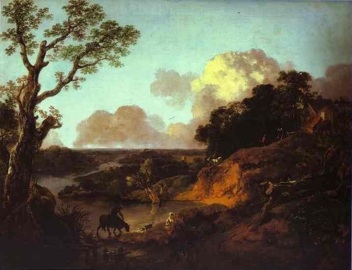Речной пейзаж с деревенскими влюбленными, c.1754 - c.1756