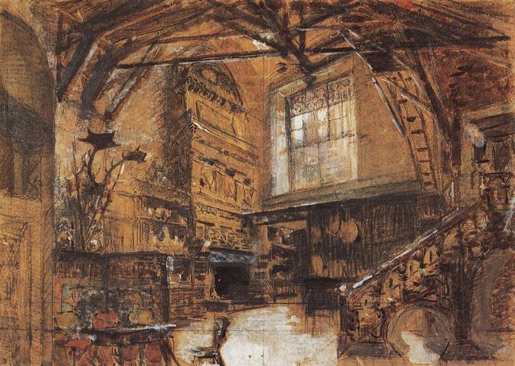Эскиз декорации  к опере"Виндзорские  Сплетни", 1888 - Константин Коровин