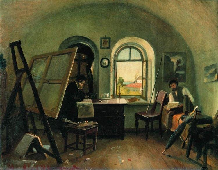 Иван Шишкин и А. Гине в мастерской на острове Валаам, 1860 - Иван Шишкин