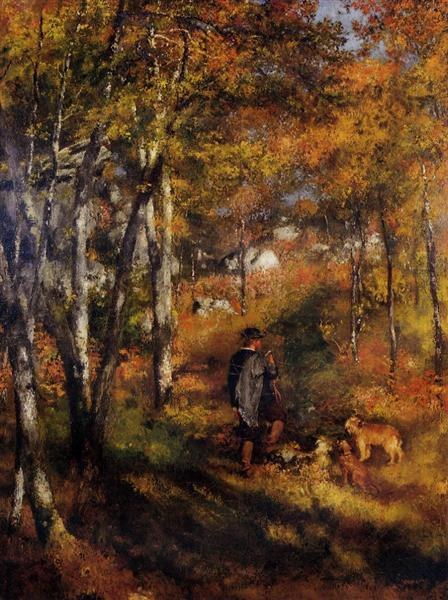 Художник Жюль Ле Кёр выгуливает собак в лесу Фонтенбло, 1866