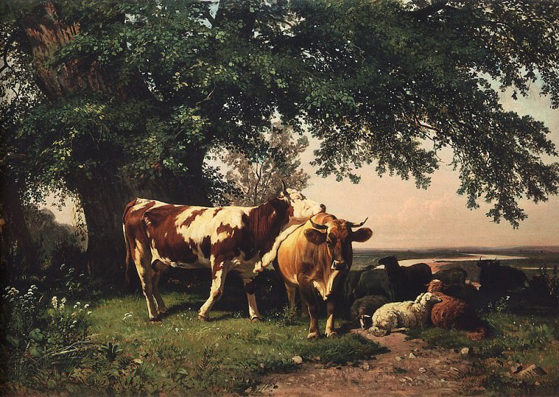 Стадо под деревьями