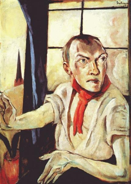 Автопортрет с красным шарфом, 1917 - Макс Бекманн