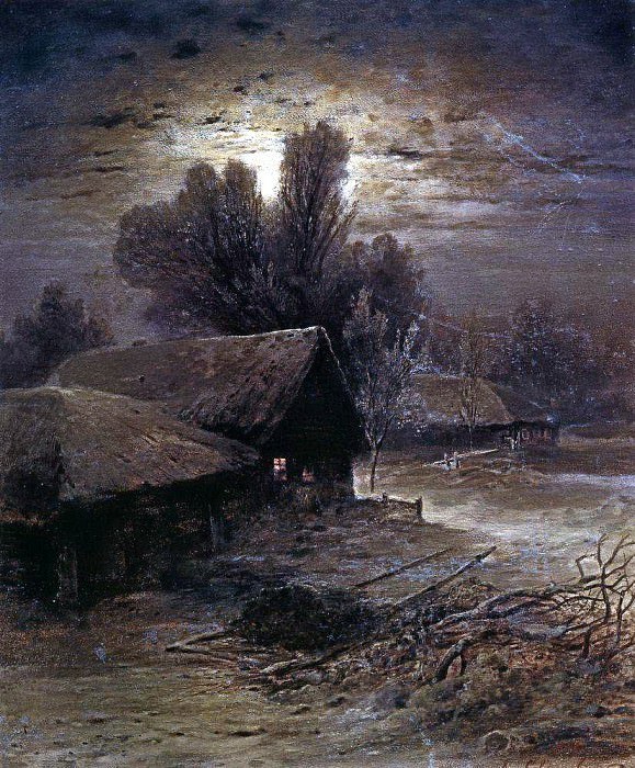 Лунная ночь в деревне . 1869