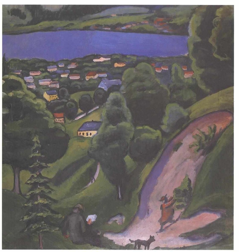 Пейзаж на Тегернзее с читающим мужчиной, 1910 - Август Макке