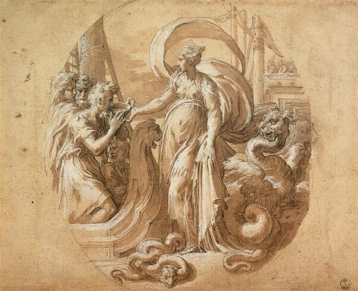 Цирцея и спутники Улисса, c.1527 - Пармиджанино