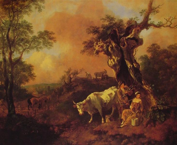 Пейзаж с дровосеком и дояркой, 1755