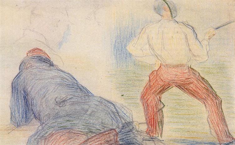 Солдатское фехтование, еще один лежащий, 1880 - Жорж Сёра