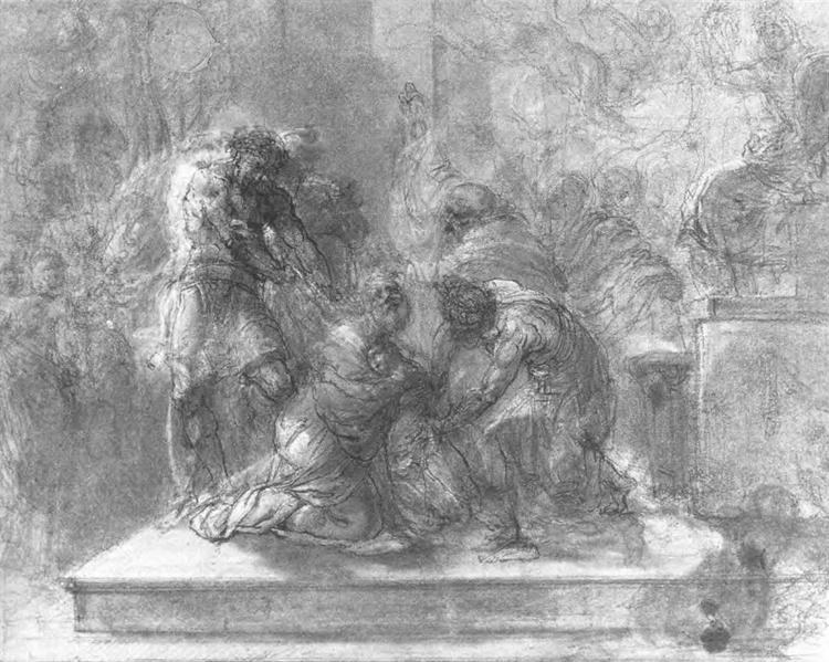 Языческие жрецы убивают первых киевских христиан в храме Перуна, 1803 - Орест Кипренский