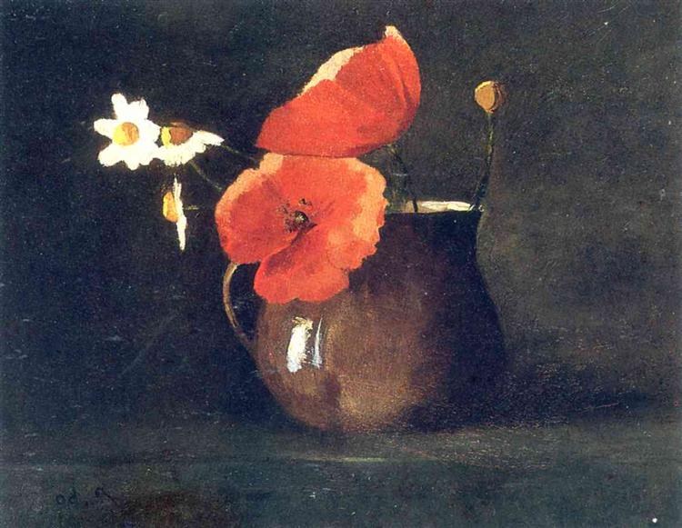 Цветы в зеленой вазе, c.1868