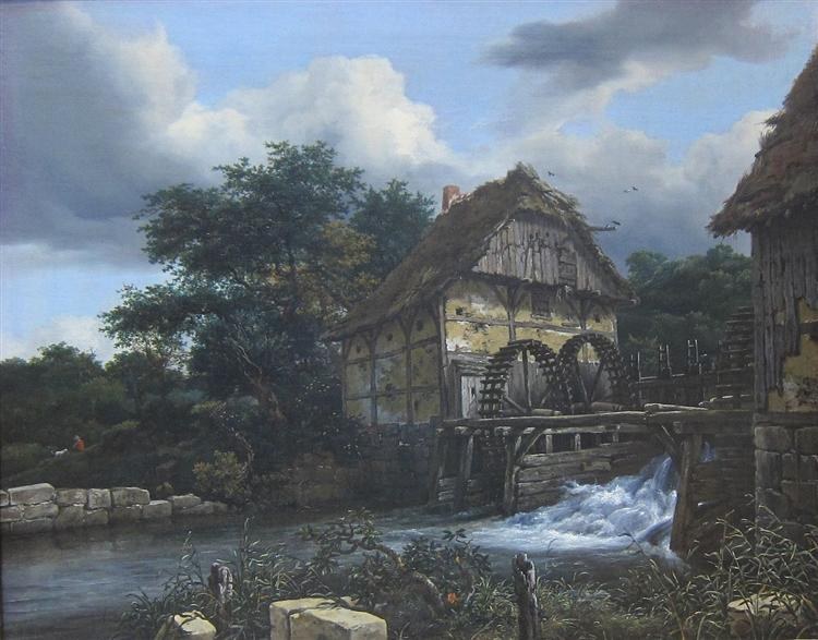 Две водяные мельницы и открытый шлюз, 1653 - Якоб ван Рейсдал