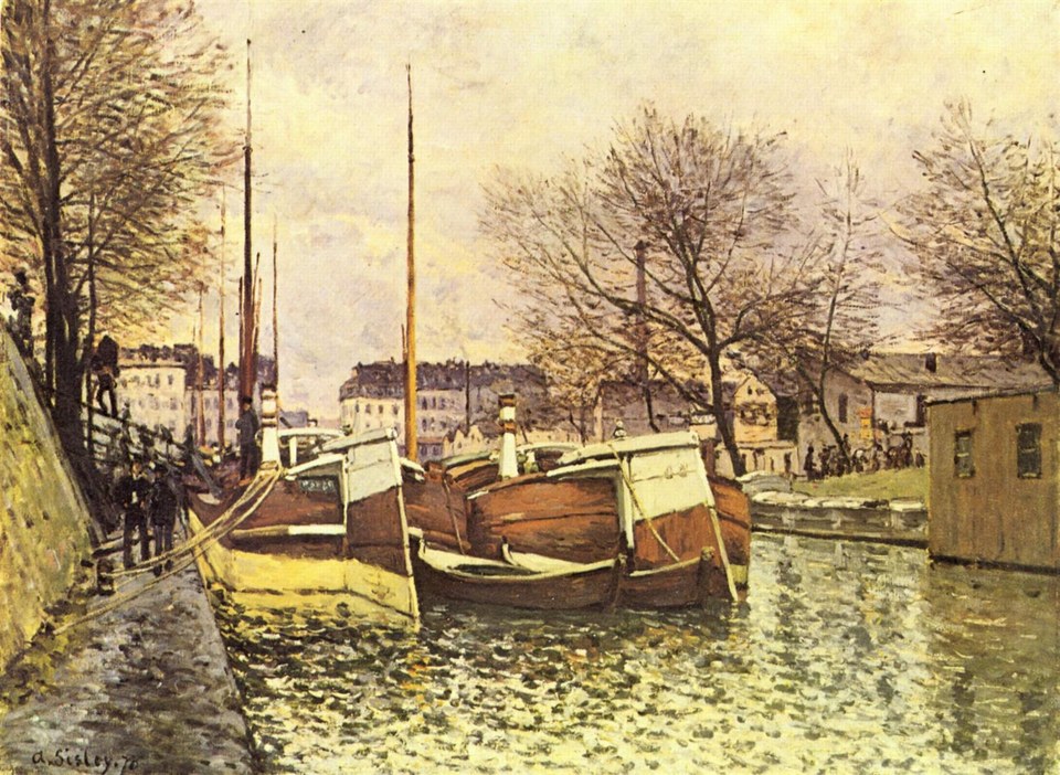 Баржи на канале Сен-Мартен в Париже, 1870