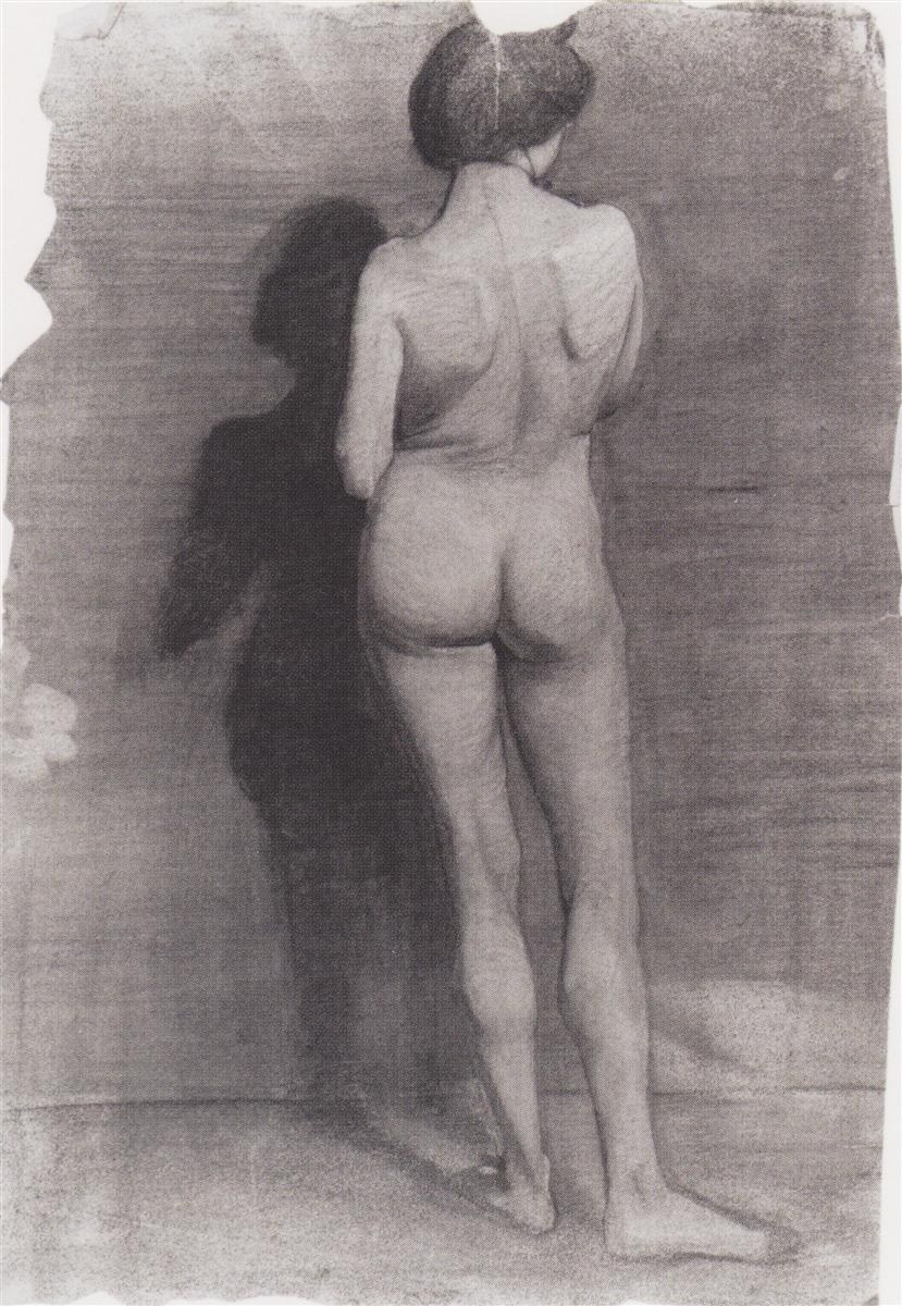 Стоящая обнаженная женщина у темной стены, 1900 - Паула Модерсон-Беккер