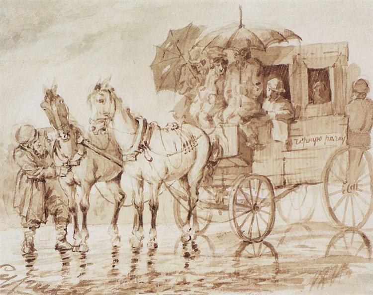 Под дождем у кареты на Черной речке, 1871 - Василий Суриков