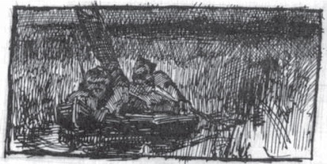 Эскиз двух охотников в лодке, c.1889 - Николай Рерих