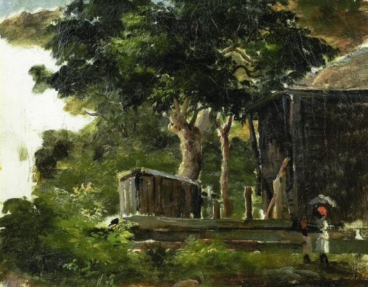 Пейзаж с домом в лесу на острове Сент-Томас, Антильские острова, c.1854 - c.1855 - Камиль Писсарро