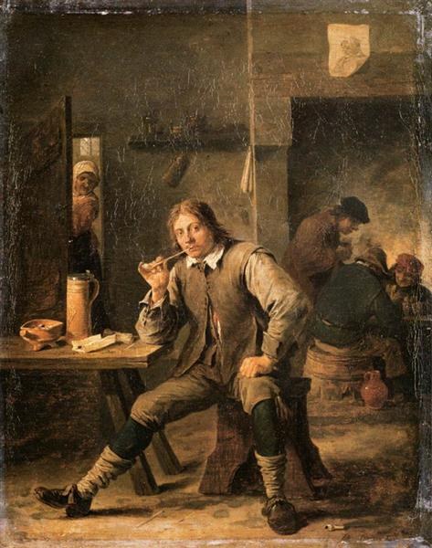 Курильщик, опирающийся на стол, 1643