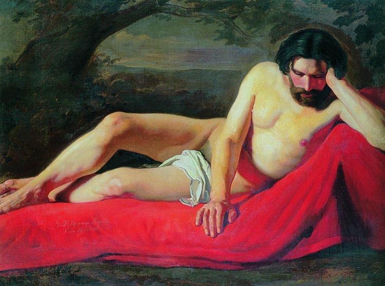 Лежащая модель, c.1850 - Константин Маковский