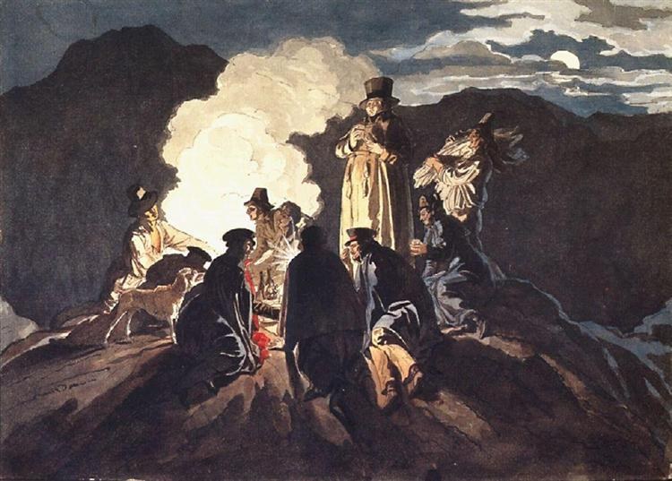 Бивуак на кратере Везувия, 1824 - Карл Брюллов