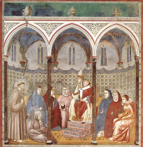 Святой Франциск произносит проповедь Папе Гонорию III, 1297 - 1299 - Джотто