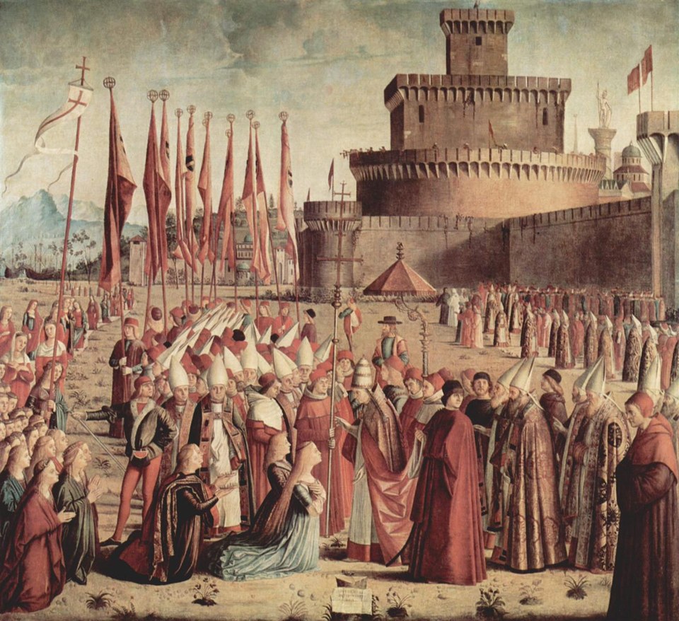 Паломники встречают папу Кириака у стен Рима, 1493