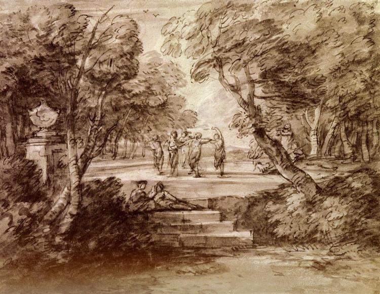 Танцоры с музыкантами на лесной поляне, 1733