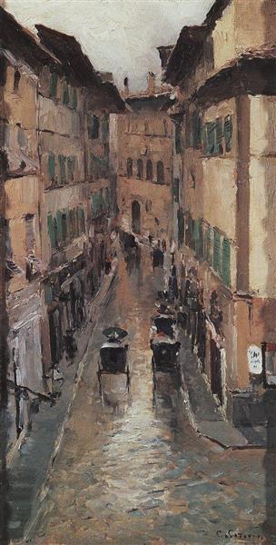 Улица Флоренции под дождем, 1888 - Константин Коровин