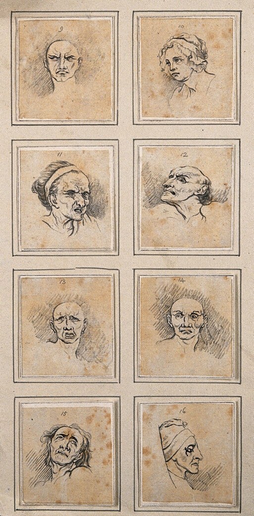 Восемь физиономий. Чертежи, с. 1789 г., по Д. Н. Ходовецкому и К. Лебрену.