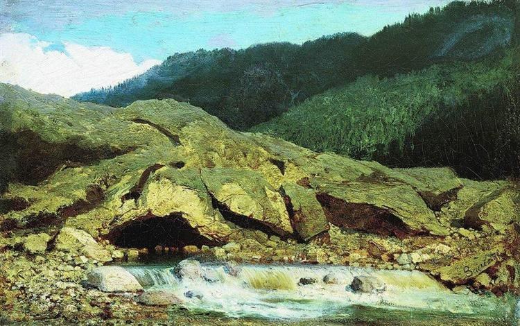 Пейзаж со скалой и ручьем, 1867
