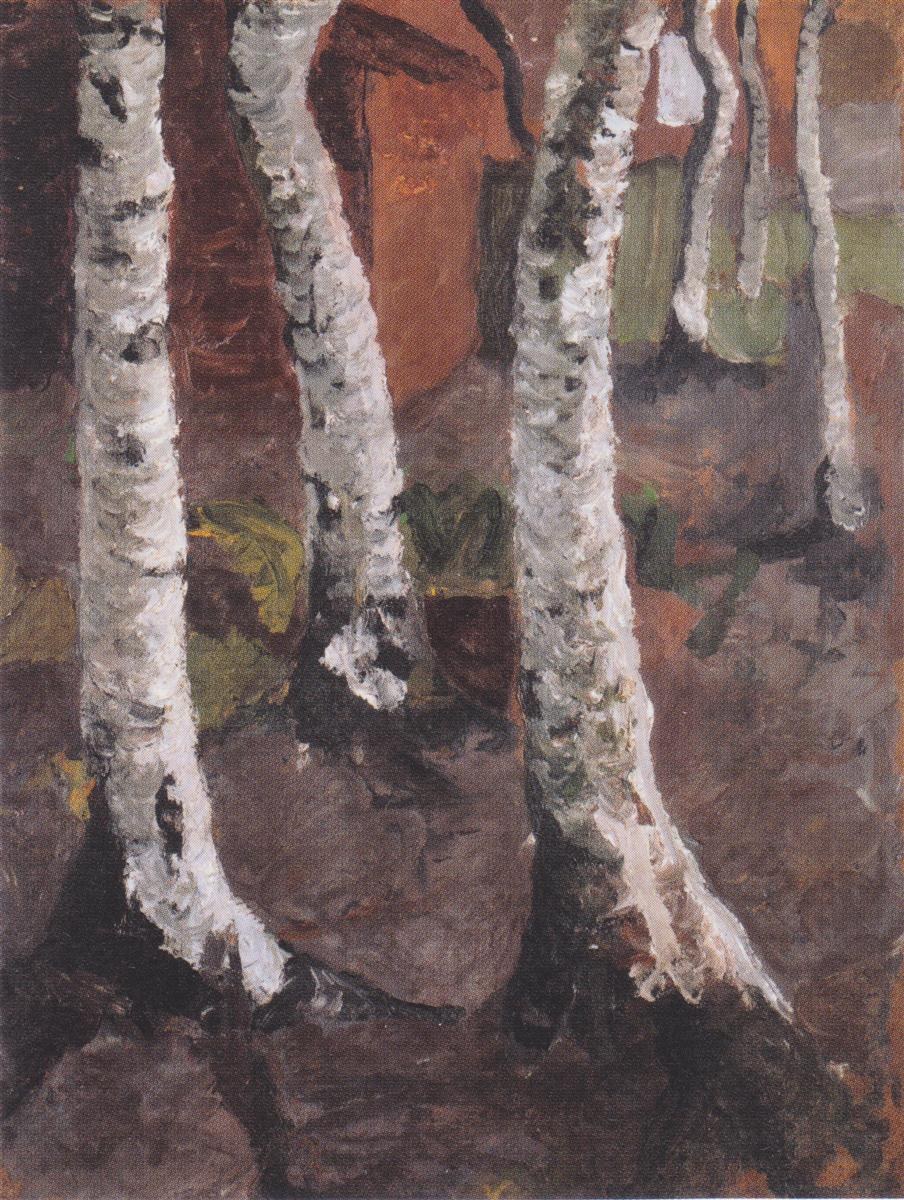 Стволы берез перед красной усадьбой, c.1901