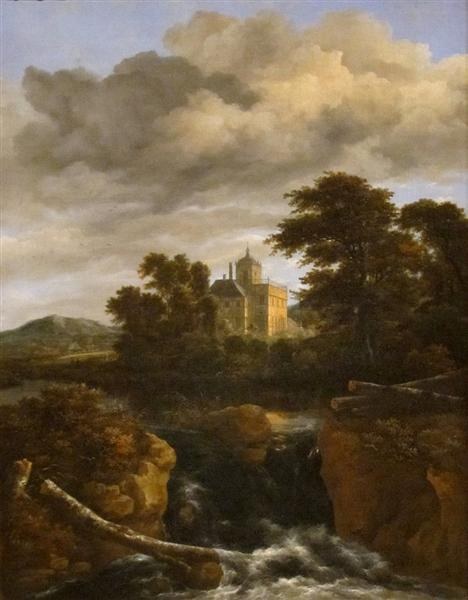 Пейзаж с водопадом и замком, 1670 - Якоб ван Рейсдал